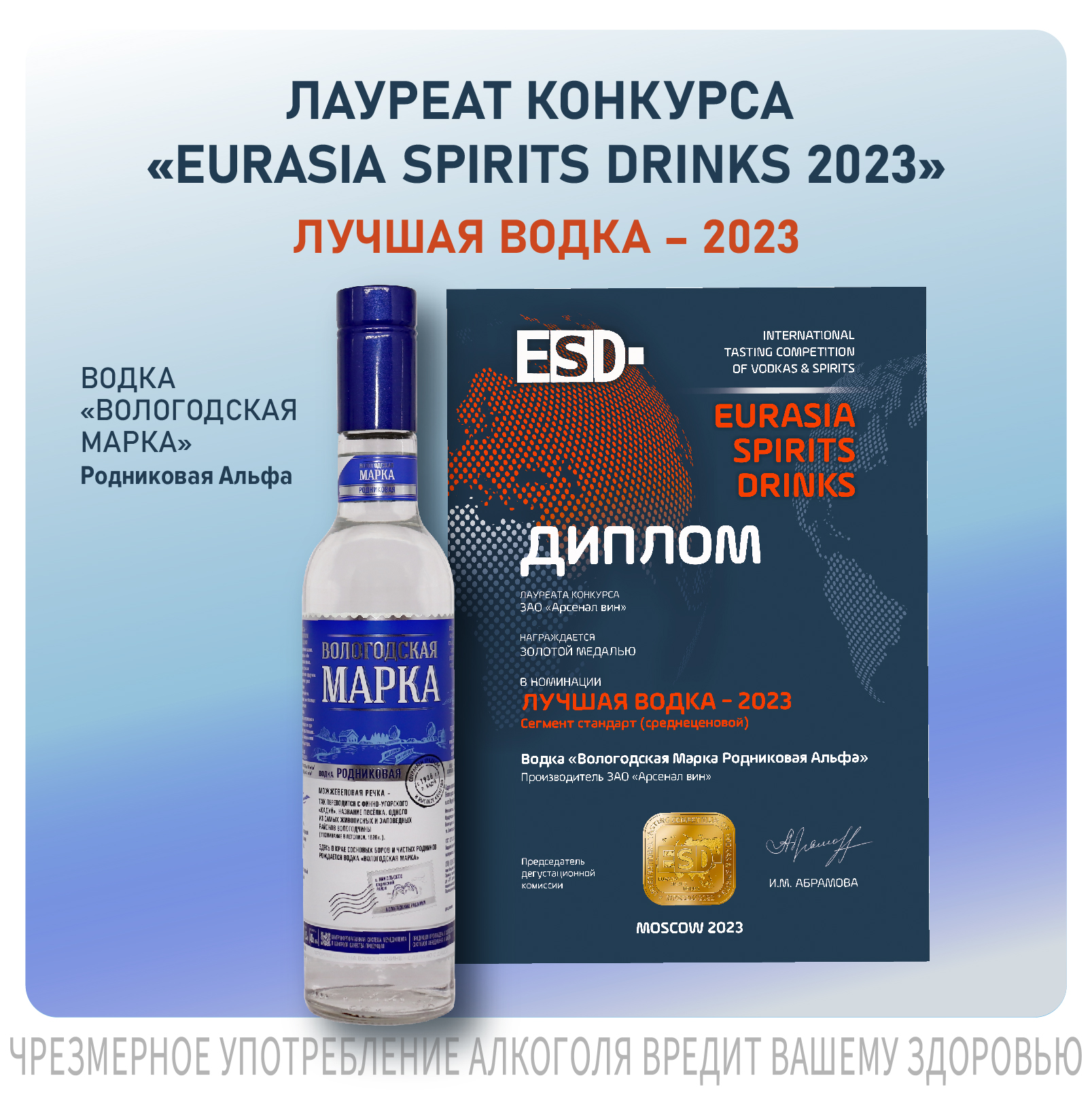 Лучшая водка по результатам конкурса «EURASIA SPIRITS DRINKS» 2023